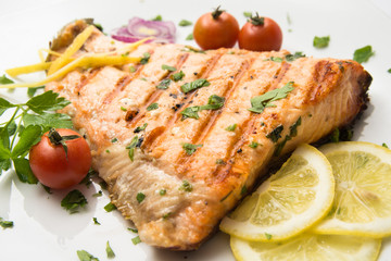 Grilled salmon steak