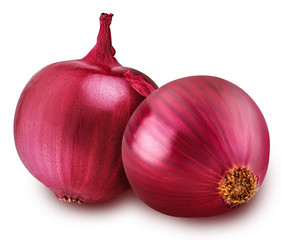 two bulb red onion cut set isolated on white background