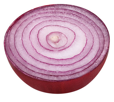 cut one bulb red onion isolated on white background