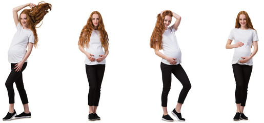 Pregnant woman in composite image isolated on white