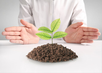 holding green plant in hand