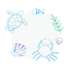 Handmade Painting watercolor blue sea, paper texture