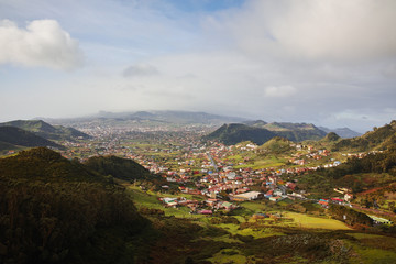 Fototapeta na wymiar Road TF-12 in Anaga Rural Park - view on La Laguna valley, Tenerife