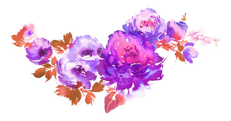 Fototapeta na wymiar Bouquet of spring delicate watercolor flowers for wedding greeti