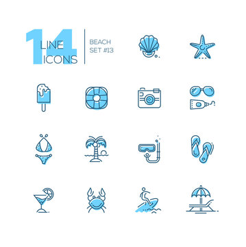 At the Beach - line icons set