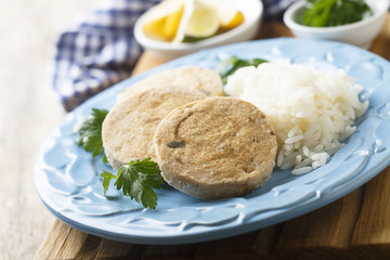 Steamed fish cakes with rice