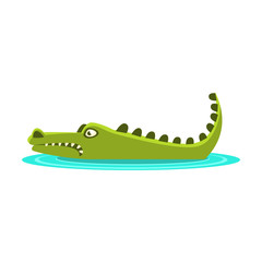 Angry Crocodile Laying In The Water, Cartoon Character And His Everyday Wild Animal Activity Illustration