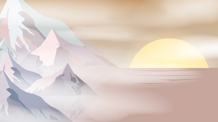 Minimalne abstrakcyjne klify w pobliżu morza Sunset Scene - Vector Illustrat - 136919444