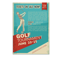 Retro golf poster or flyer with a golf player