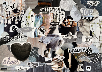 Collage mood board made of old magazine paper results in modern art