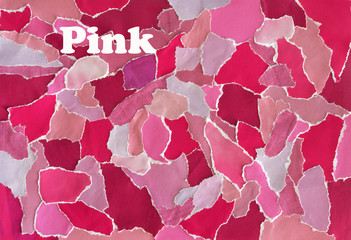 Creative Atmosphere art mood board collage sheet in color idea pink,red, purple made of teared...