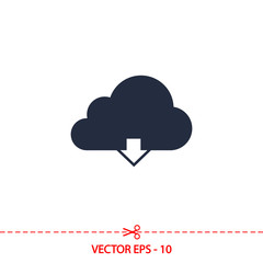 Vector cloud computing download icon, vector illustration. Flat design style