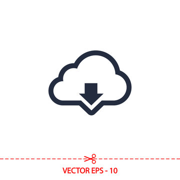 Vector cloud computing download icon, vector illustration. Flat design style