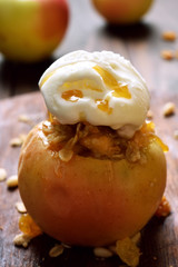 Baked apple served with ice cream