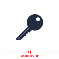 Key  icon, vector illustration. Flat design style
