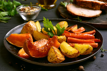 Baked vegetables in frying pan