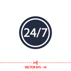 Obraz premium 24 hours a day and 7 days a week icon, vector illustration. Flat design style 