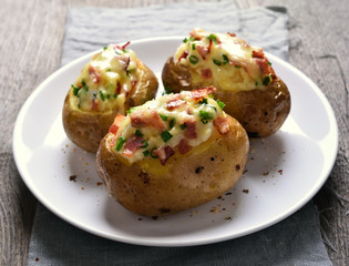 Stuffed potato with bacon, cheese