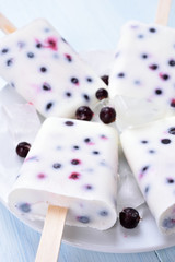 Popsicles from yogurt and blueberry