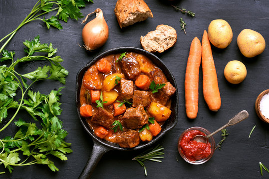Stewed beef with potatoes and carrots