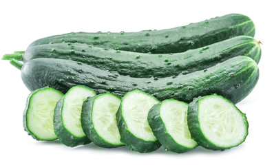 Cucumbers on the white background.