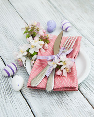 easter table settings with fresh blossom