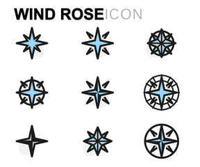 Vector flat wind rose icons set