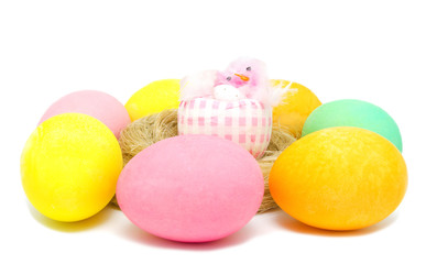 Colorful Easter egg and little chick