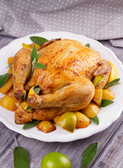 Chicken with Lemon, Lime and Potato Garnished with Sage