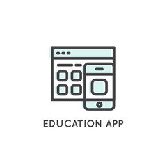 Vector Icon Style Logo of Education App, Mobile and Laptop, Isolated Linear Design