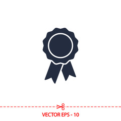 badge with ribbons icon, vector illustration. Flat design style