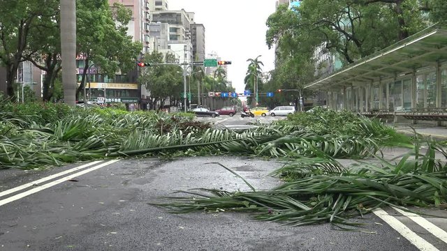 Fire Truck in Road Damage After Tropical Storm Hits Taiwan, Typhoon Soudelor 4K-Dan