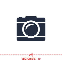 Camera icon; vector illustration. Flat design style