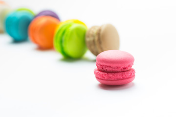Tasty colorful macaroon on a white background (macaron, macarons, macaroon)