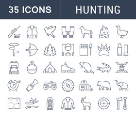 Set Vector Flat Line Icons Hunting