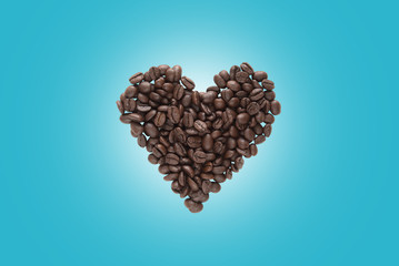 Coffee beans on a blue background