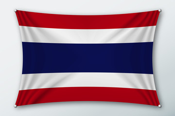 Thailand national flag. Symbol of the country on a stretched fabric with waves attached with pins. Realistic vector illustration.