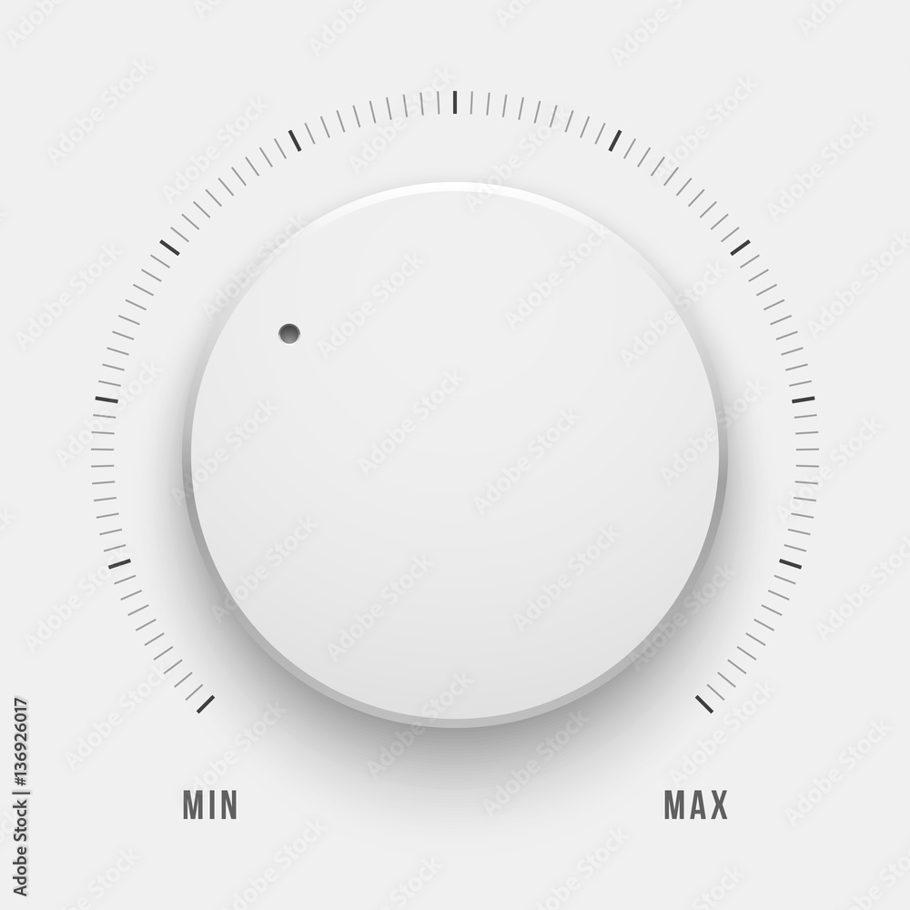 Poster white technology music button, volume knob with flat designed shadow and range scale for design conc