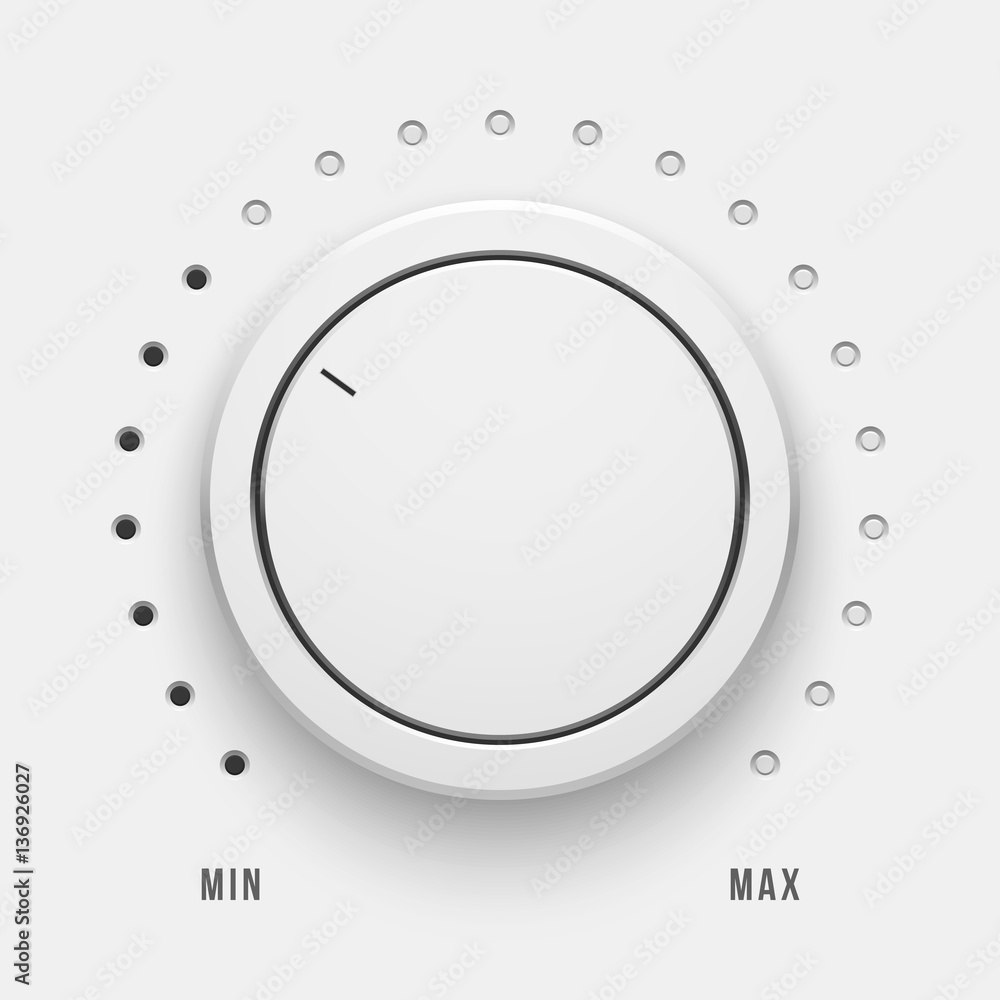 Poster white technology music button, volume knob with flat designed shadow and range scale for design conc