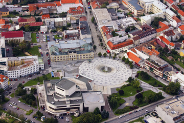 Aerial view of Nitra, Slovakia. Nitra theatre with square and city on the background - 136927405