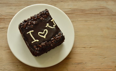 chocolate butter cake decorate I love you for valentine day on dish