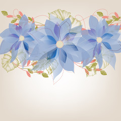 Blue flowers background. Spring foliage greeting card