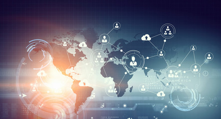 Modern connection technologies background . Mixed media