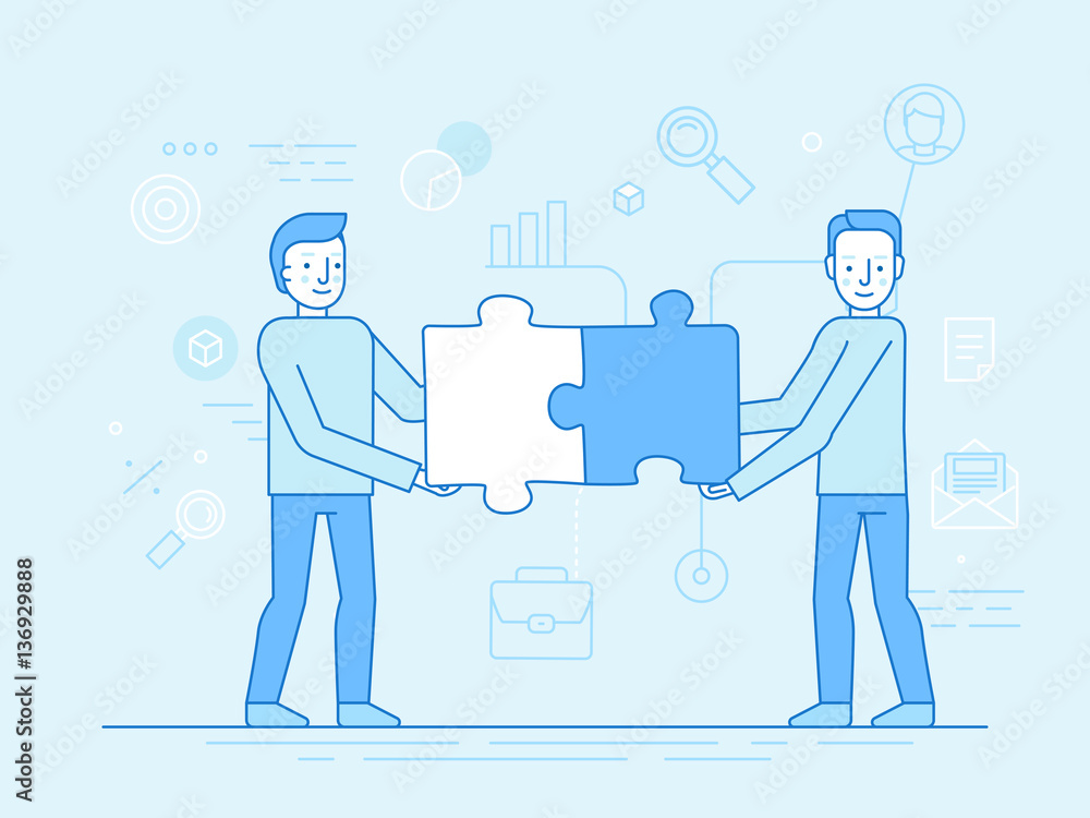 Poster vector illustration in trendy flat and linear style - teamwork c