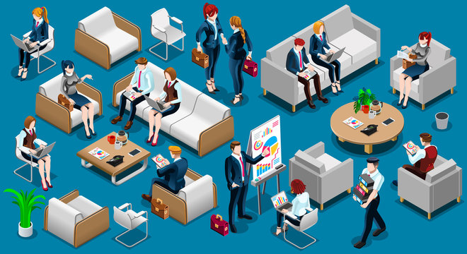 Isometric people isolated meeting staff infographic. 3D Isometric boss person icon set. Creative design vector illustration collection
