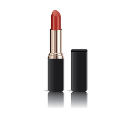 Obraz premium Realistic red lipstick with reflection isolated on white background, mock up, vector illustrator