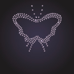  diamond butterfly made with shiny diamonds. Isolated on the black background. illustration. 