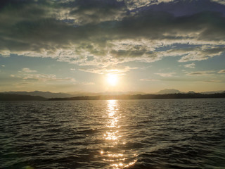 The sunset on the river kwai at Kanchanaburi province, Thailand.