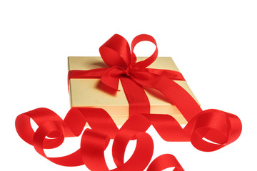 present with red ribbon isolated on white backround