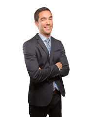 Happy businessman winking an eye